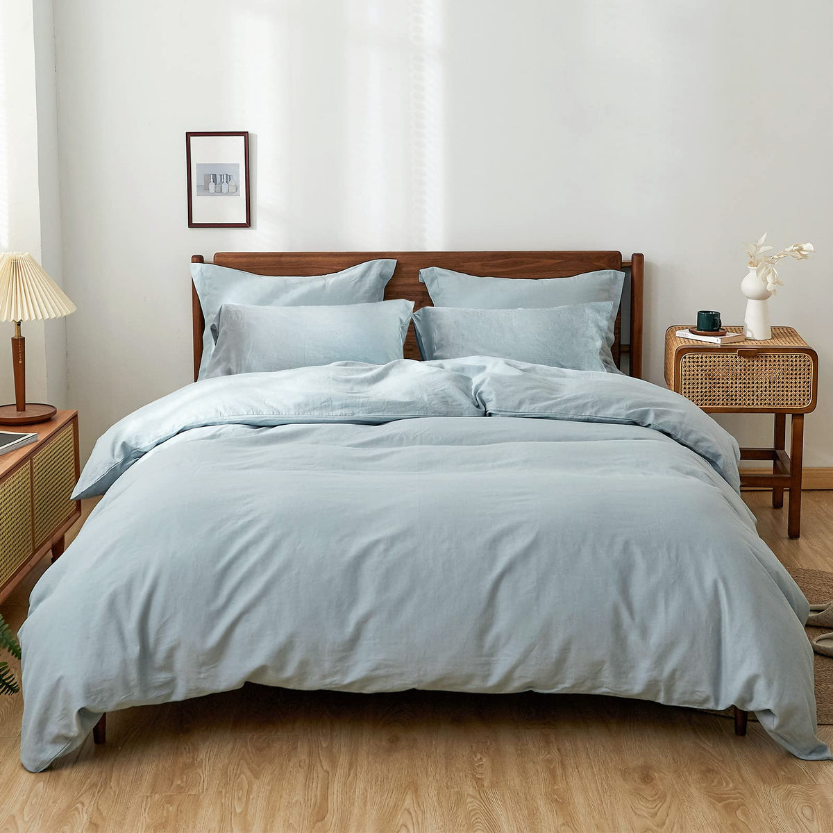 Simple&Opulence 100% Linen Duvet Cover Set 3pcs Basic Style Natural French Washed Flax Solid Color Soft Breathable Farmhouse Bedding with Button Closure - Linen, King