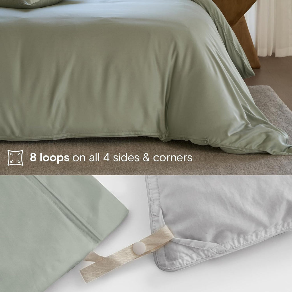 DOZ Duvet Cover Set, 100% Viscose derived from Bamboo, Organically Grown, Buttery Soft, Cooling Duvet Covers, High GSM, 1 Duvet Cover and 2 Pillowcases, 90"x90" (Sage, Full/Queen)
