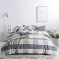 SUSYBAO Light Blue Gingham Duvet Cover Queen 100% Washed Cotton Blue Plaid Duvet Cover Set 3 Pieces 1 Blue Grid Duvet Cover with Zipper Ties 2 Pillow Cases Luxury Gingham Plaid Bedding Set Breathable