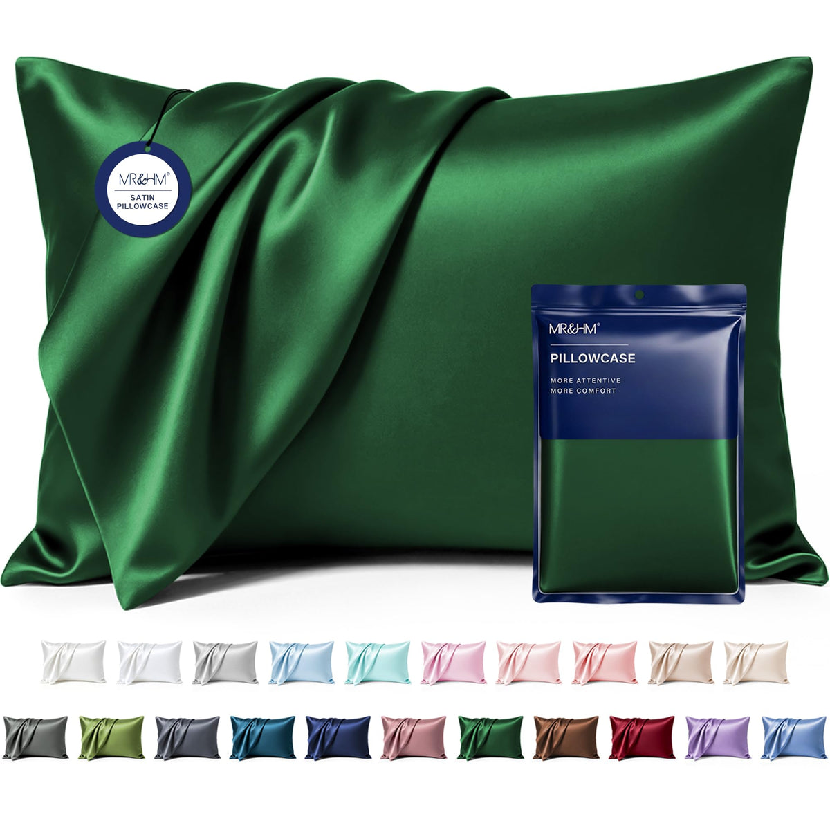 MR&HM Satin Pillowcase 2 Pack, Queen Size 20"x30", Black