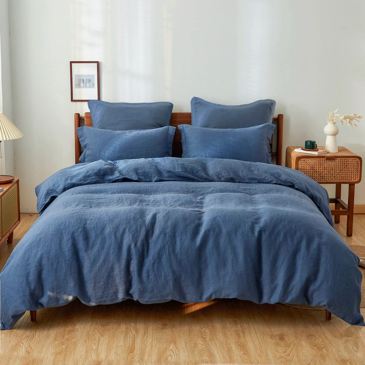 Simple&Opulence 100% Linen Duvet Cover Set 3pcs Basic Style Natural French Washed Flax Solid Color Soft Breathable Farmhouse Bedding with Button Closure - Linen, King