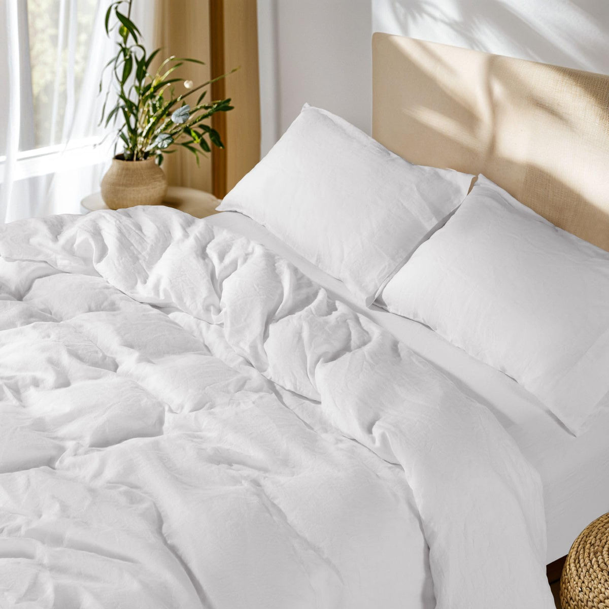 SONORO KATE 100% French Linen Queen Duvet Cover Set,Zipper Closure,3PC