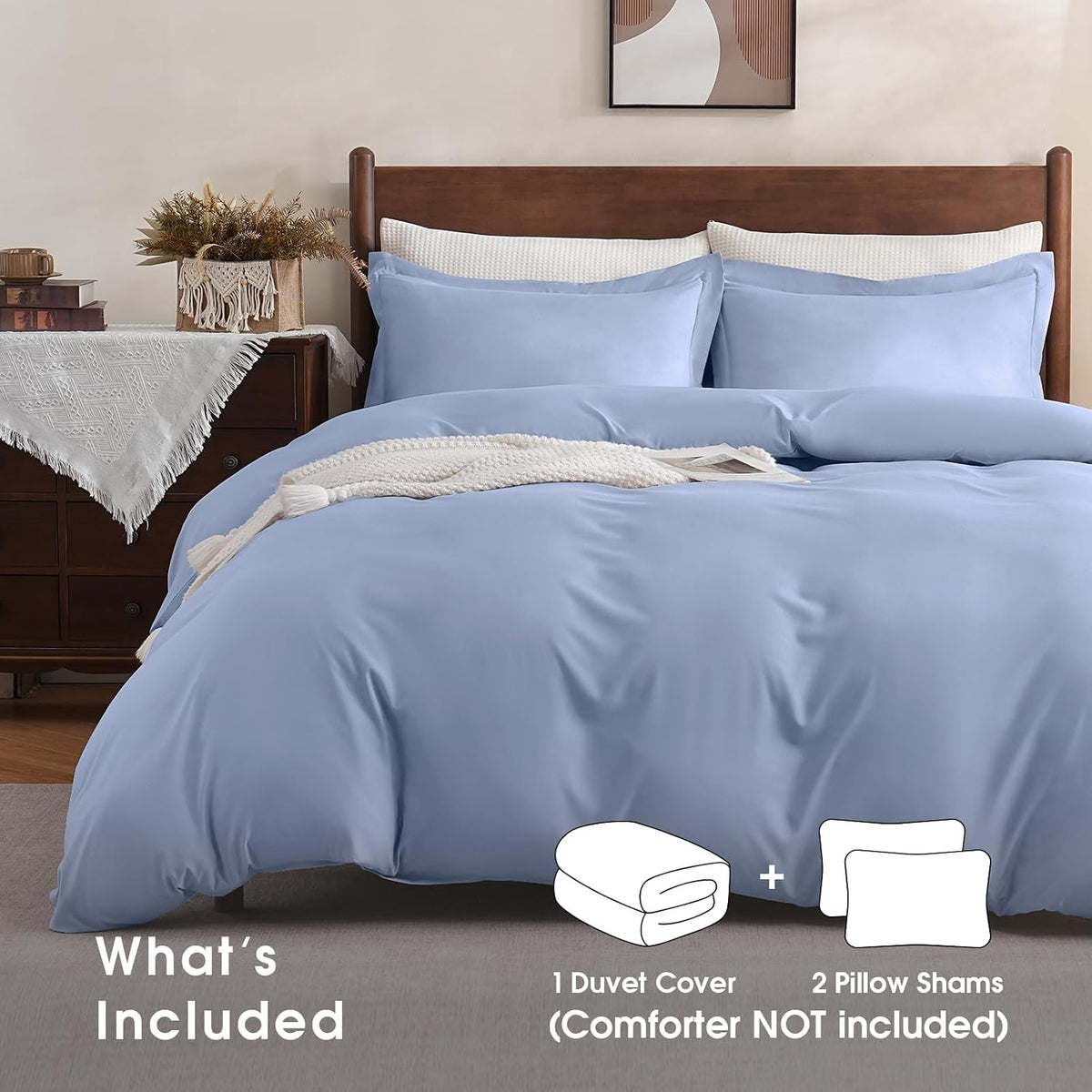 FreshCulture Duvet Cover King Size - 3 Pieces Microfiber Duvet Cover Set with Zipper Closure - Lightweight & Easy Care - 1 Comforter Cover & 2 Pillow Shams - Comforter Not Included (Baby Blue)
