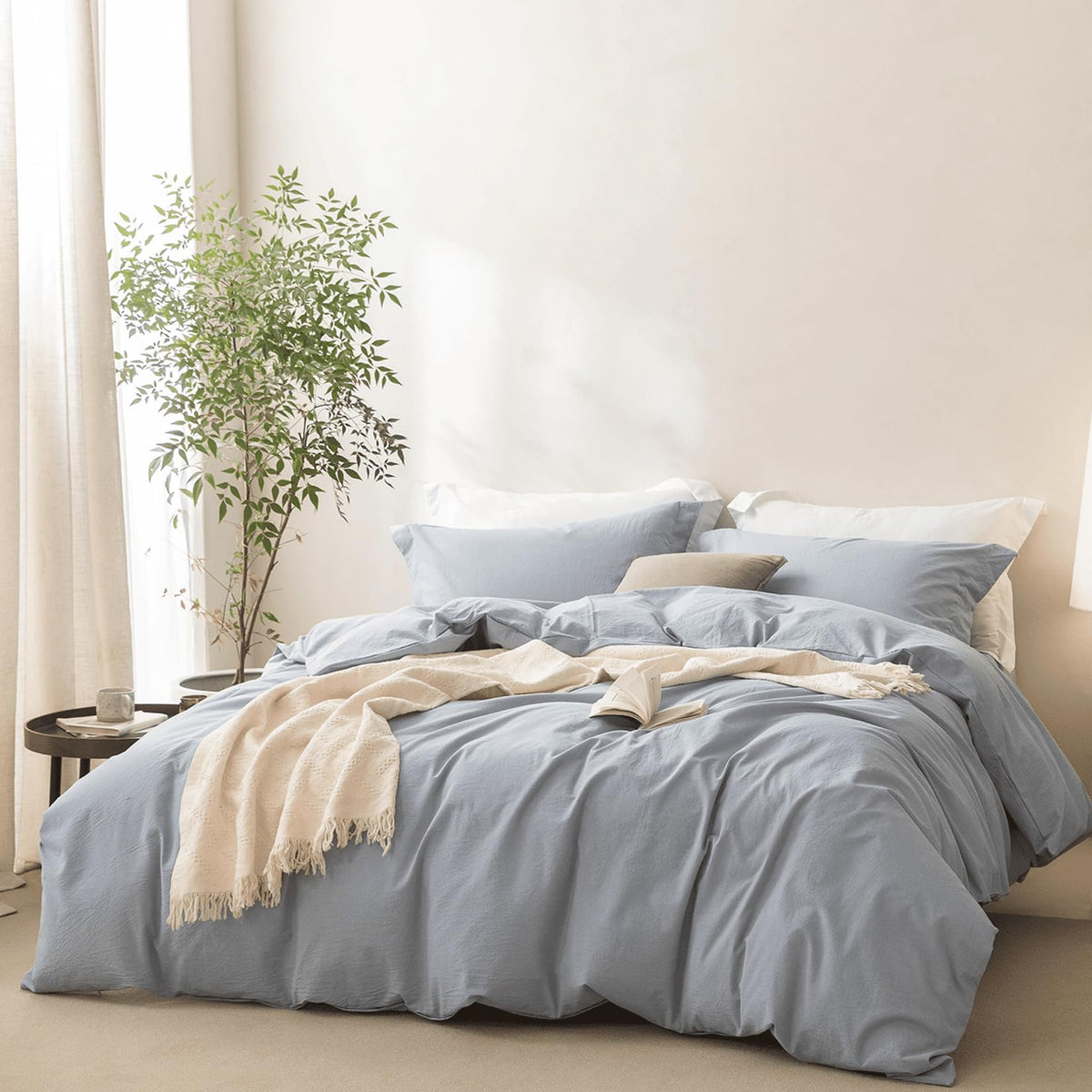 BDEAR 3Pcs Olive Green Duvet Cover Set Queen Size 90" L x 90" W,Oeko TEX