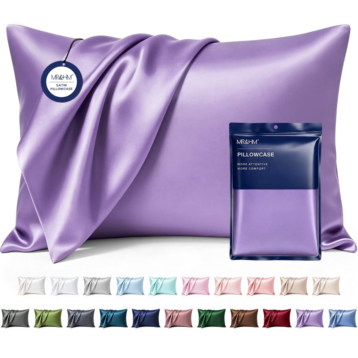 MR&HM Satin Pillowcase 2 Pack, Queen Size 20"x30", Black