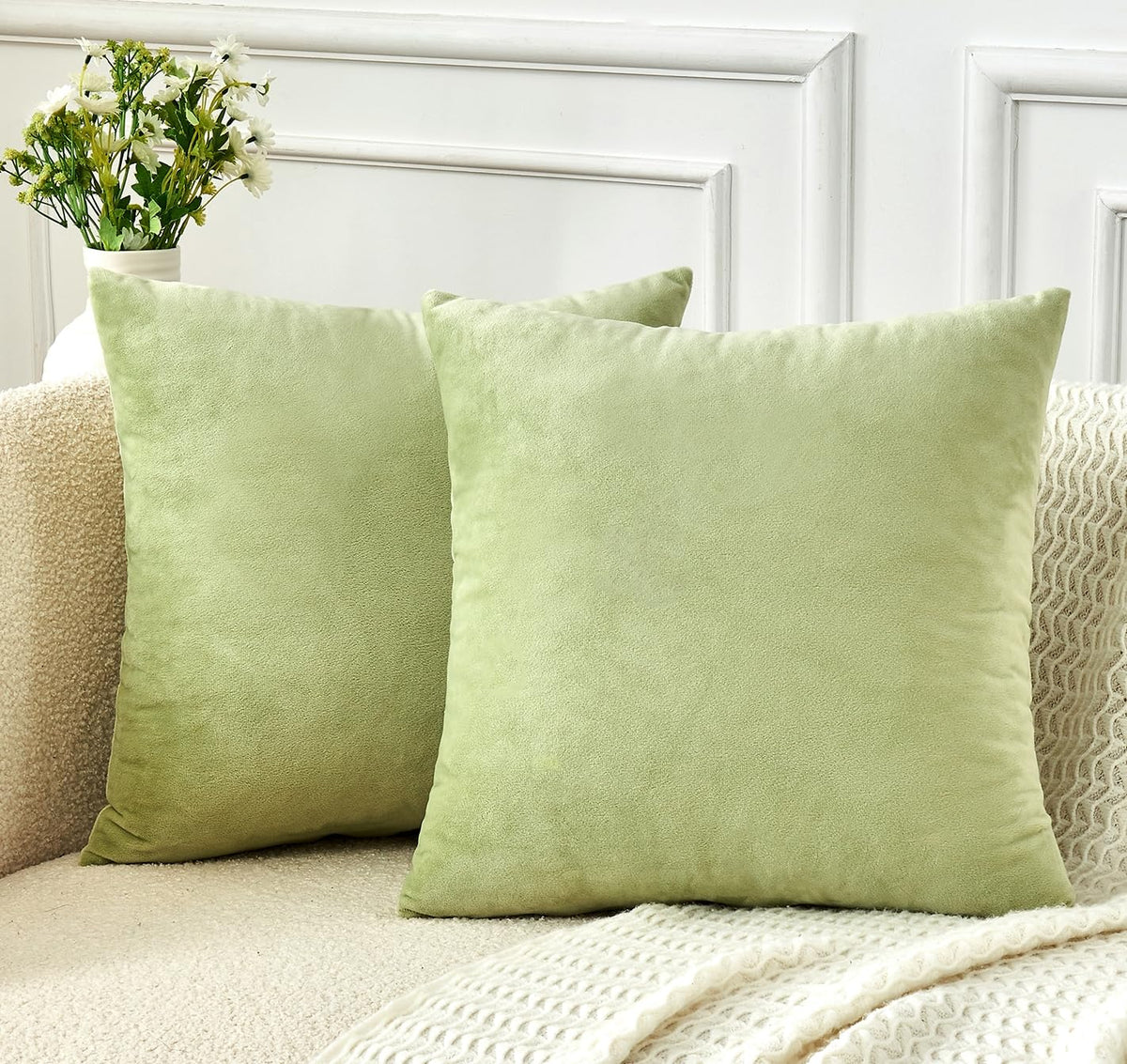 Throw Pillow Covers Mustard Yellow Set of 2 18x18 Inch Fall Pillow Covers, Soft Velvet Farmhouse Neutral Decorative Pillowcases for Couch Sofa Bed, Home Boho Decor, Modern Cushion Covers