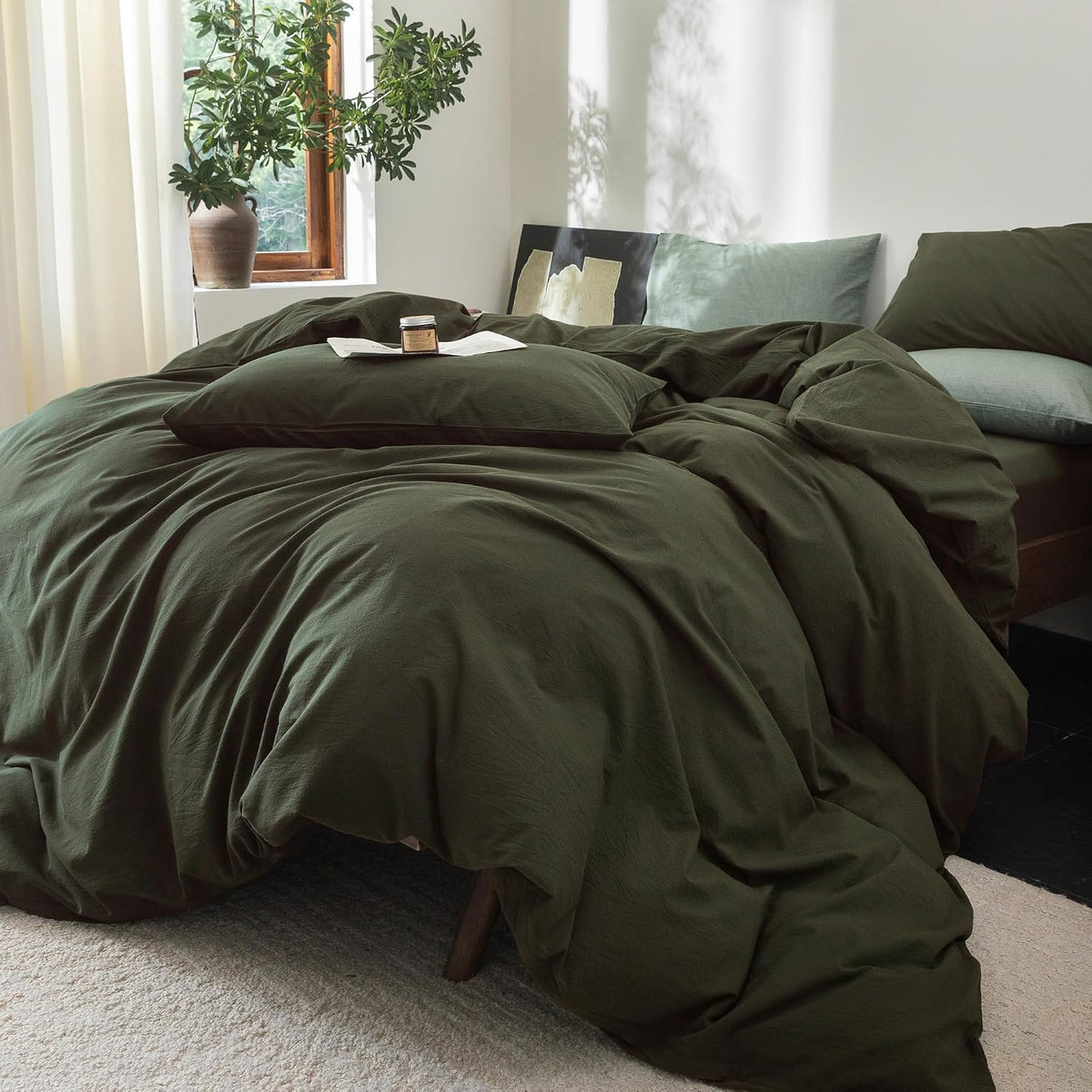 FOSSA Duvet Cover Set 100% Washed Cotton Linen Feel Queen