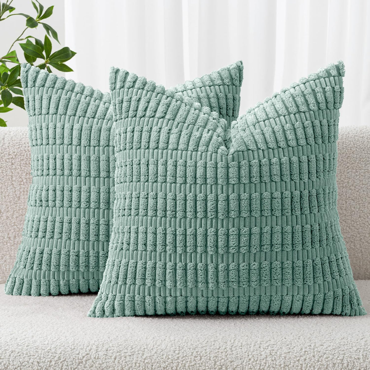 MIULEE Corduroy Decorative Throw Pillow Covers 20x20 Cream White Pack of 2