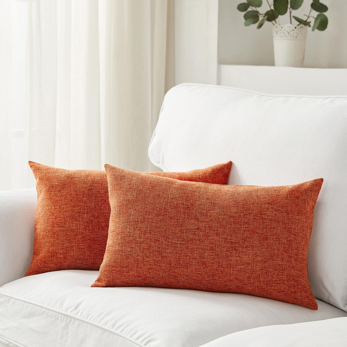 Meekio Linen Blend Throw Pillow Covers 18x18 Set of 2, Ivory