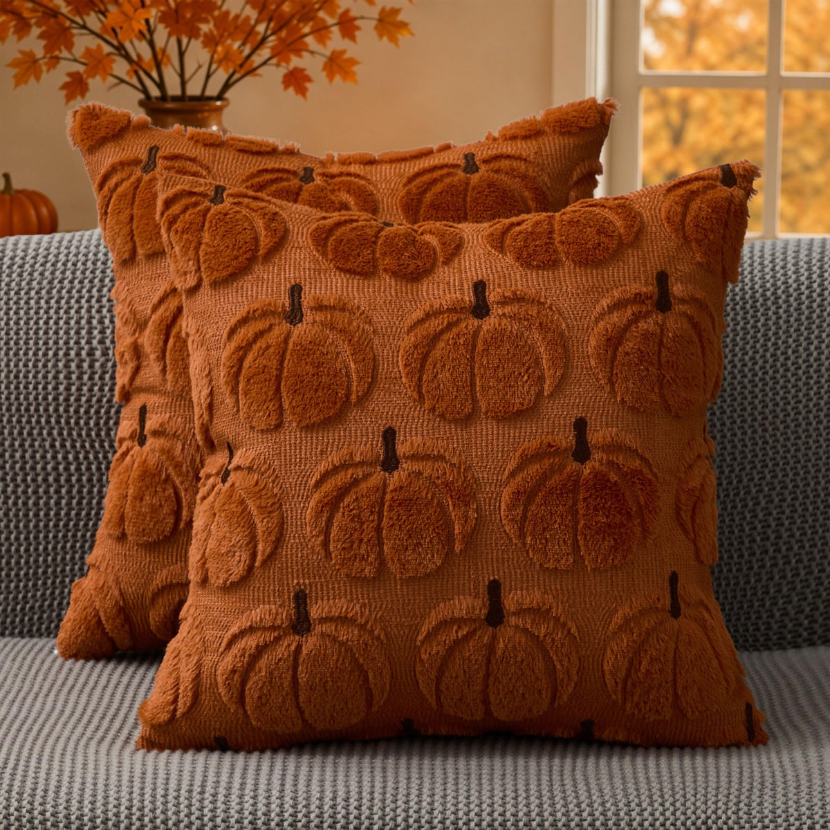 DFXSZ Fall Pillow Covers 18x18 2Pcs Beige Pumpkin Fall Decorations for Home
