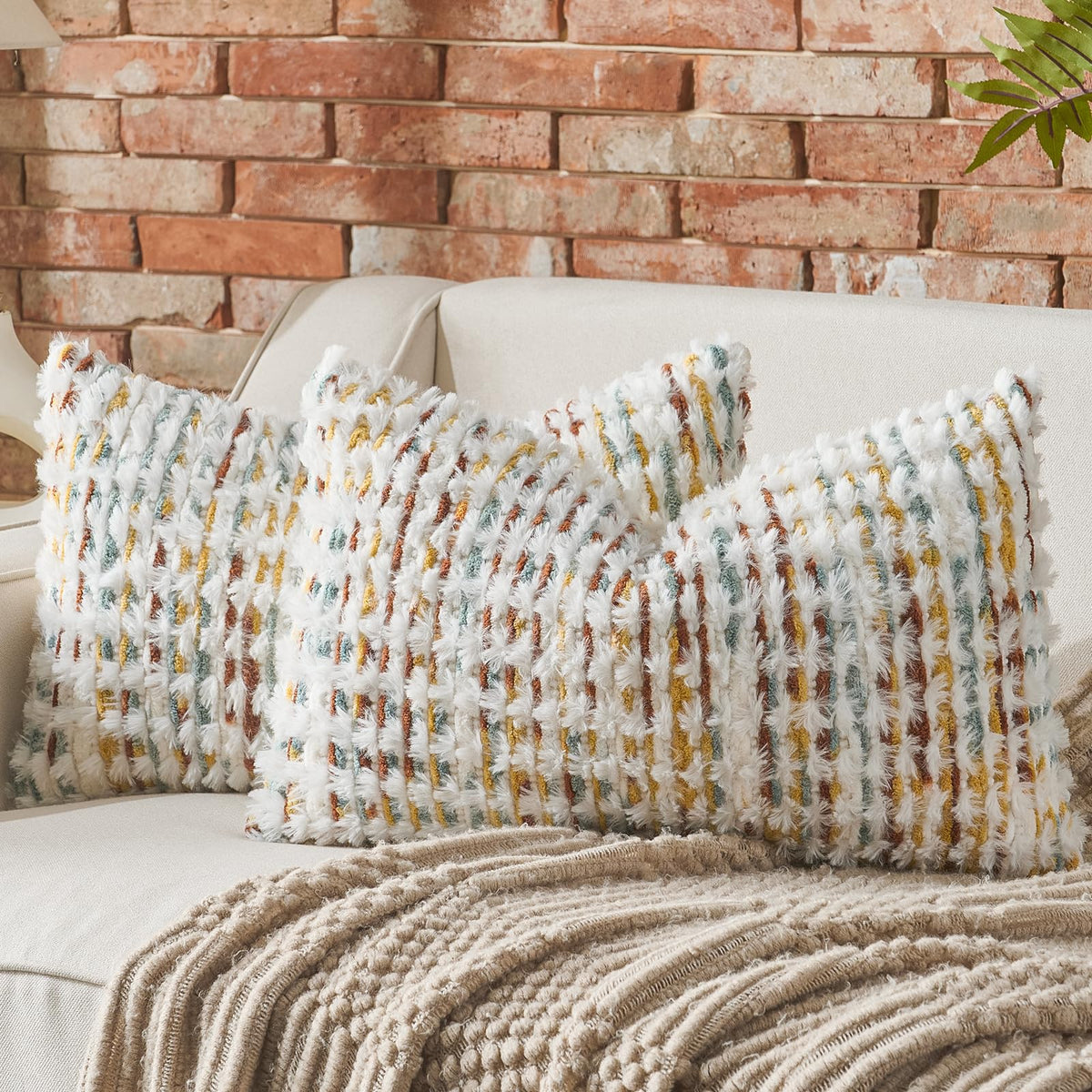 AmHoo Set of 2 Boho Chenille Pillow Cover,18 x 18-Inch Brown