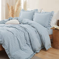 Taupe Gingham Ruffle Duvet Cover King Size 3 Piece