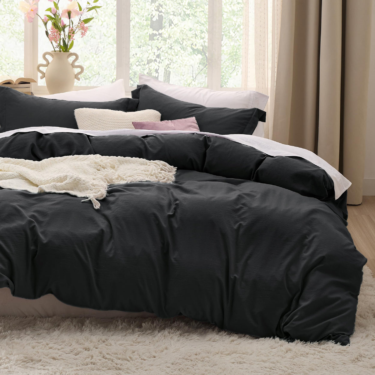 Bedsure Prewashed Duvet Cover Queen, Cotton-Like Bedding Set, Olive Green