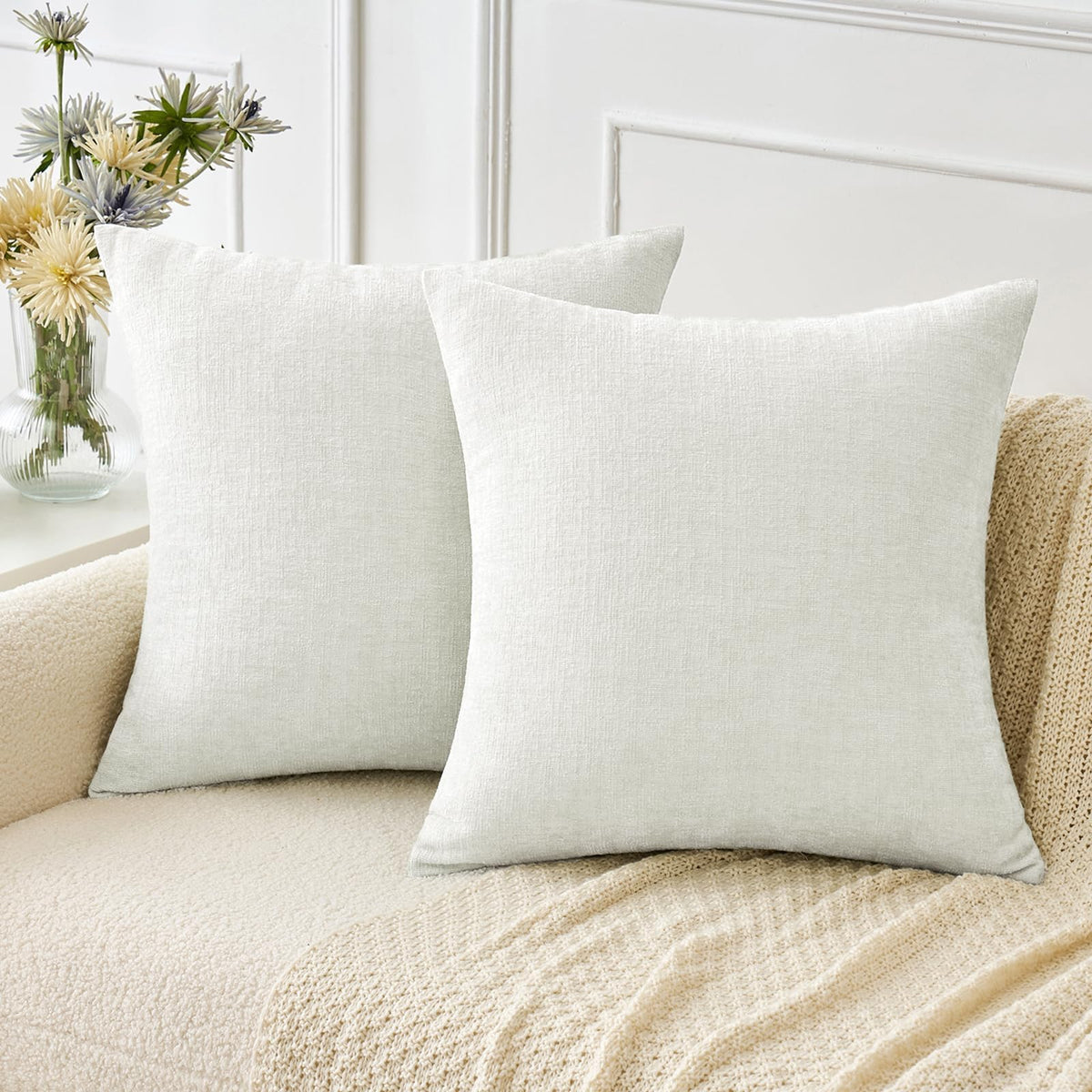MIULEE Soft Chenille Throw Pillow Covers Sage Green 18x18 Inch Pack of 2