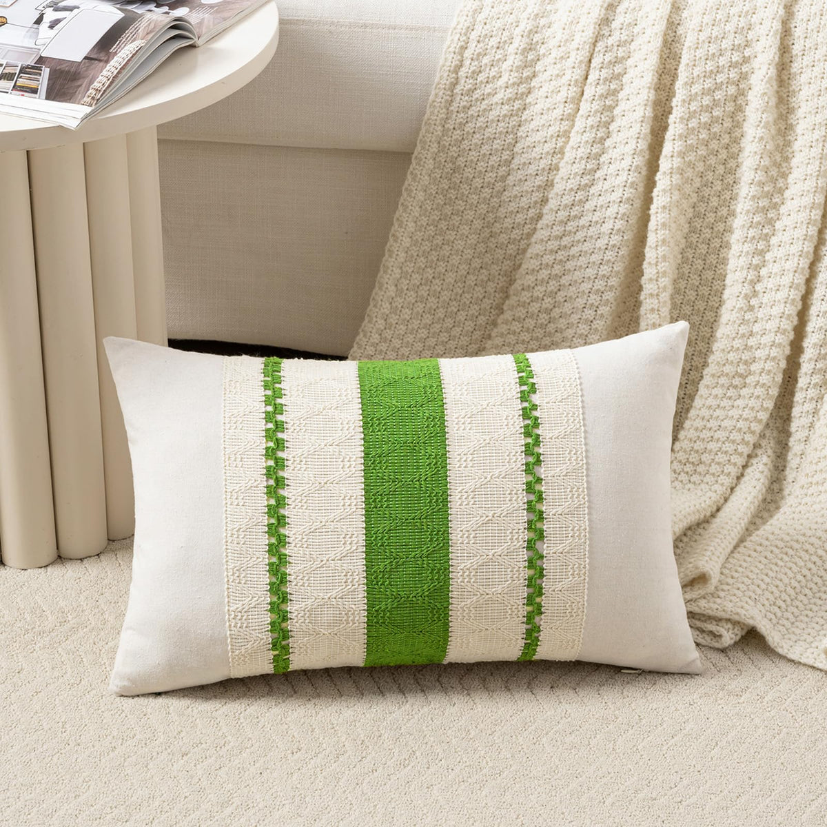 Fancy Homi Set of 1 Navy Blue Lumbar Decorative Throw Pillow Covers 12x20 Inch for Couch Bed Sofa Living Room, Soft Cotton blend Woven Textured Cushion Case