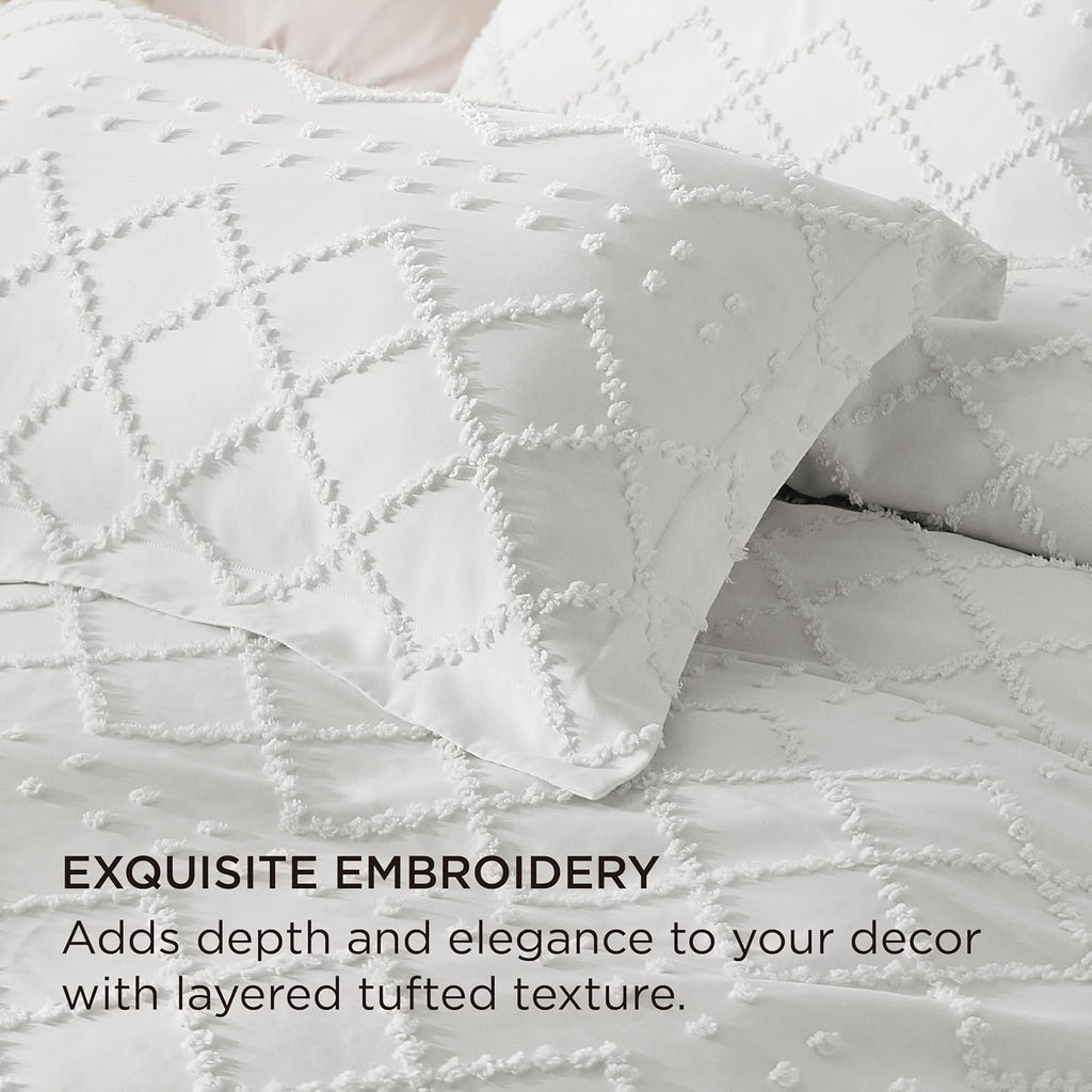 Bedsure White Boho Duvet Cover Queen, Soft Vintage Embroidery