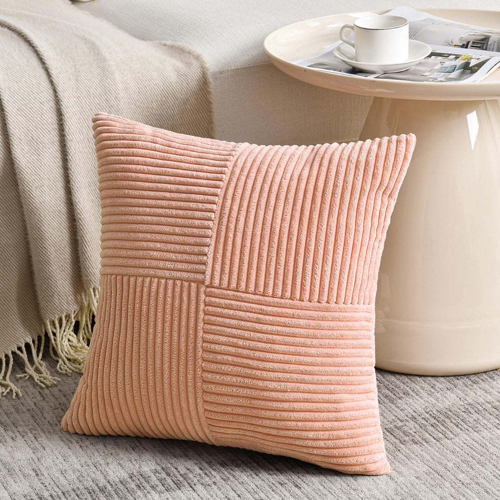 Fancy Homi Blush Pink Lumbar Decorative Throw Pillow Covers 12x20 Inch for Living Room Couch Bed, Rustic Farmhouse Boho Home Decor, Soft Striped Corduroy Rectangle Accent Cushion Case 30x50 cm