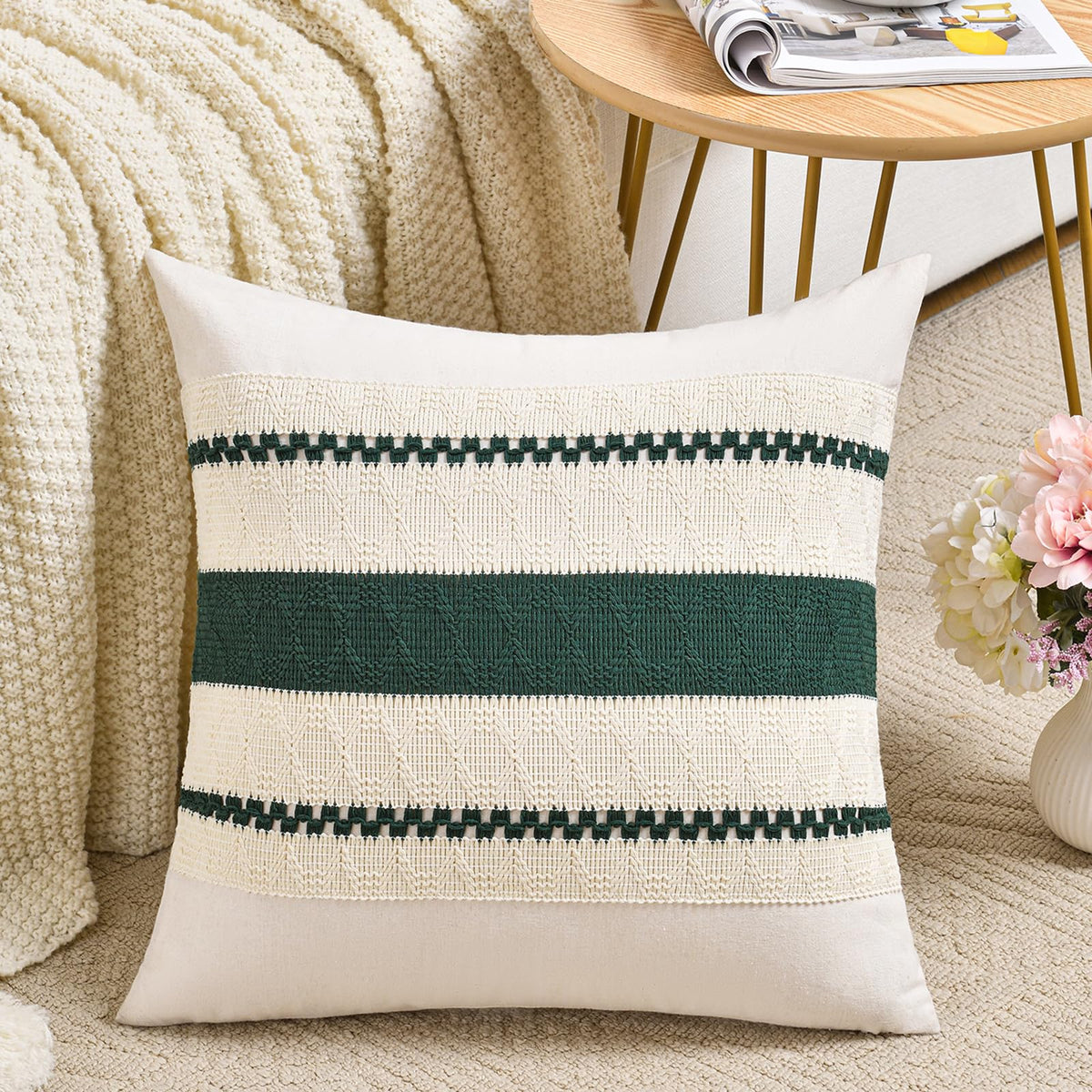 Fancy Homi Set of 1 Navy Blue Lumbar Decorative Throw Pillow Covers 12x20 Inch for Couch Bed Sofa Living Room, Soft Cotton blend Woven Textured Cushion Case