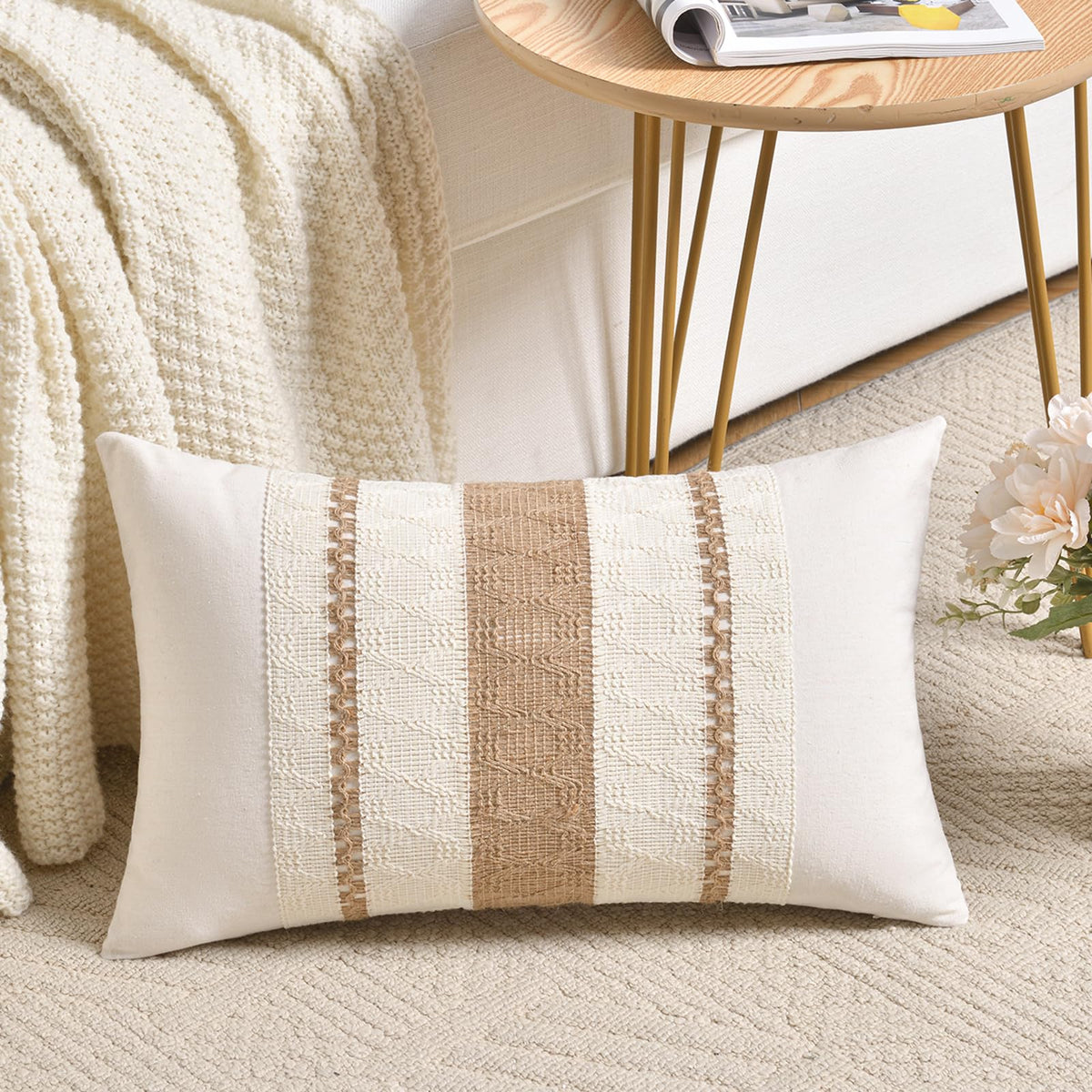 Fancy Homi Set of 1 Navy Blue Lumbar Decorative Throw Pillow Covers 12x20 Inch for Couch Bed Sofa Living Room, Soft Cotton blend Woven Textured Cushion Case