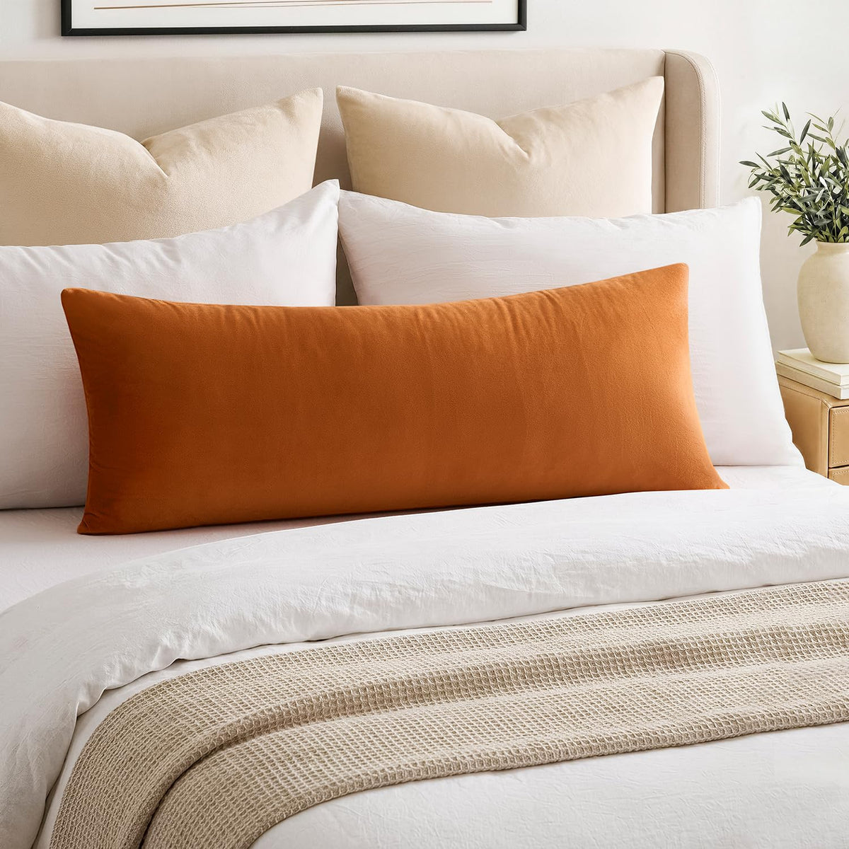 Throw Pillow Covers Mustard Yellow Set of 2 18x18 Inch Fall Pillow Covers, Soft Velvet Farmhouse Neutral Decorative Pillowcases for Couch Sofa Bed, Home Boho Decor, Modern Cushion Covers