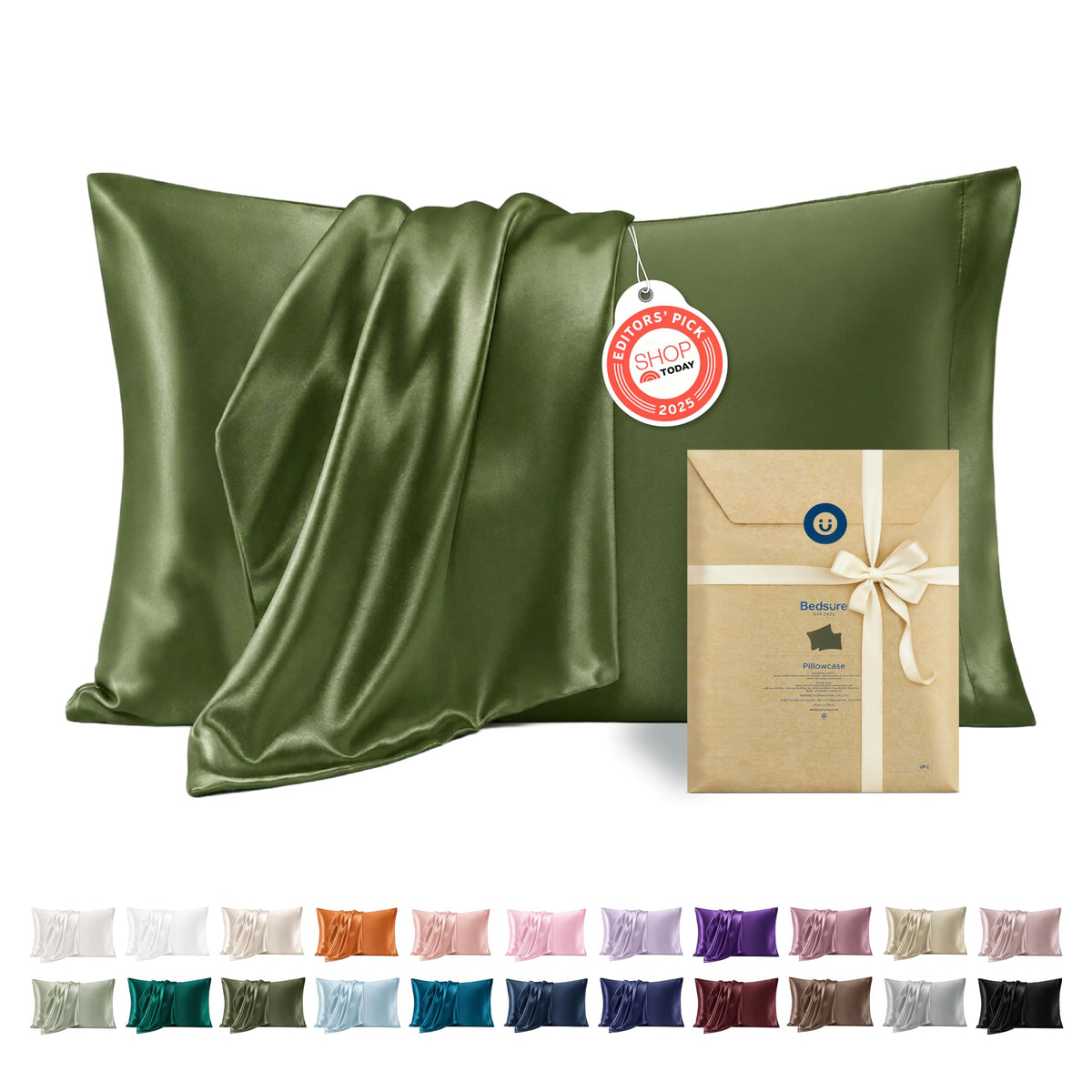 Bedsure Satin Pillowcase Standard Set of 2, Silky Pillow Cases, White