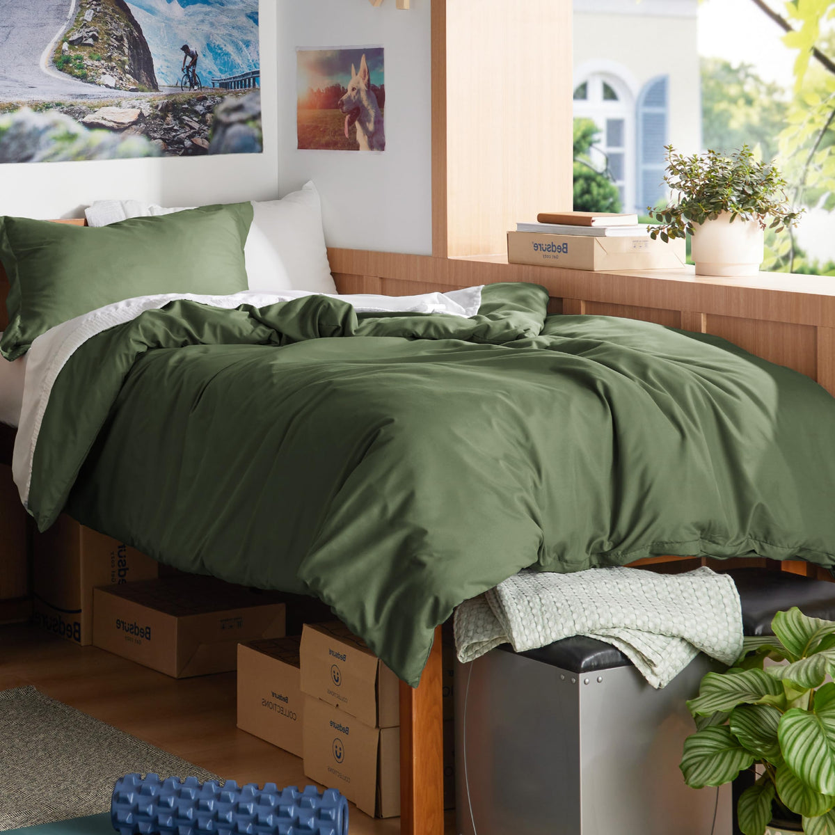 Bedsure Duvet Cover Queen Size, Double Brushed Bedding Set, Olive Green