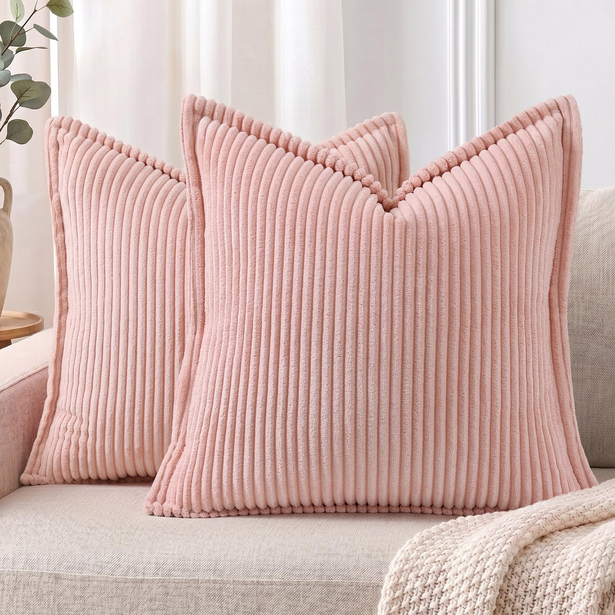 Mecatny Corduroy Fall Throw Pillow Covers 18x18 Set of 2 Olive Green