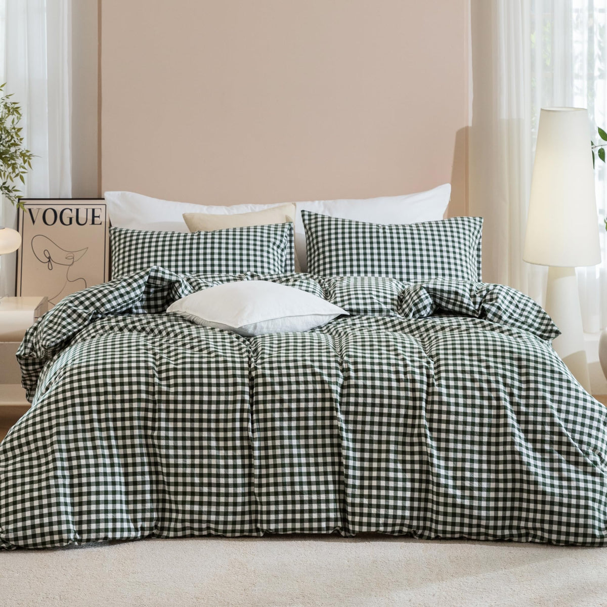 JIYUAN Queen Washed Cotton Duvet Cover Set, 3-Piece, Relaxed Linen Feel