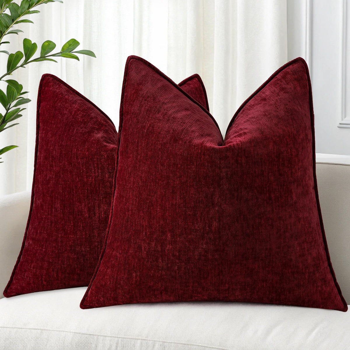 decorUhome Chenille Beige Velvet Throw Pillow Covers 20x20 Set of 2