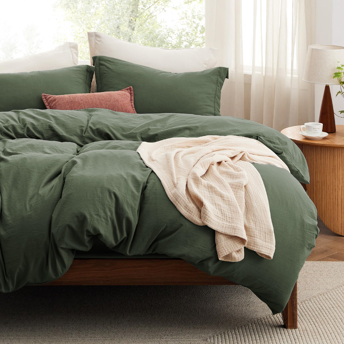 Bedsure Prewashed Duvet Cover Queen, Cotton-Like Soft Bedding Set, Beige