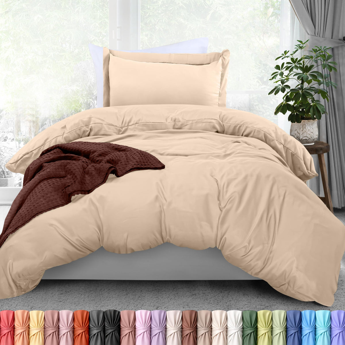 Duvet Cover Queen, 3 Piece Cotton Like Polyester with Zipper Closure, Black