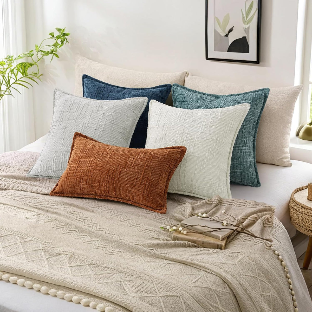 decorUhome Chenille Decorative Throw Pillow Covers 18x18 Set of 2, Navy