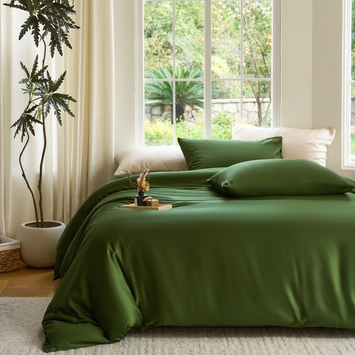 DOZ Duvet Cover Set, 100% Viscose derived from Bamboo, Organically Grown, Buttery Soft, Cooling Duvet Covers, High GSM, 1 Duvet Cover and 2 Pillowcases, 90"x90" (Sage, Full/Queen)