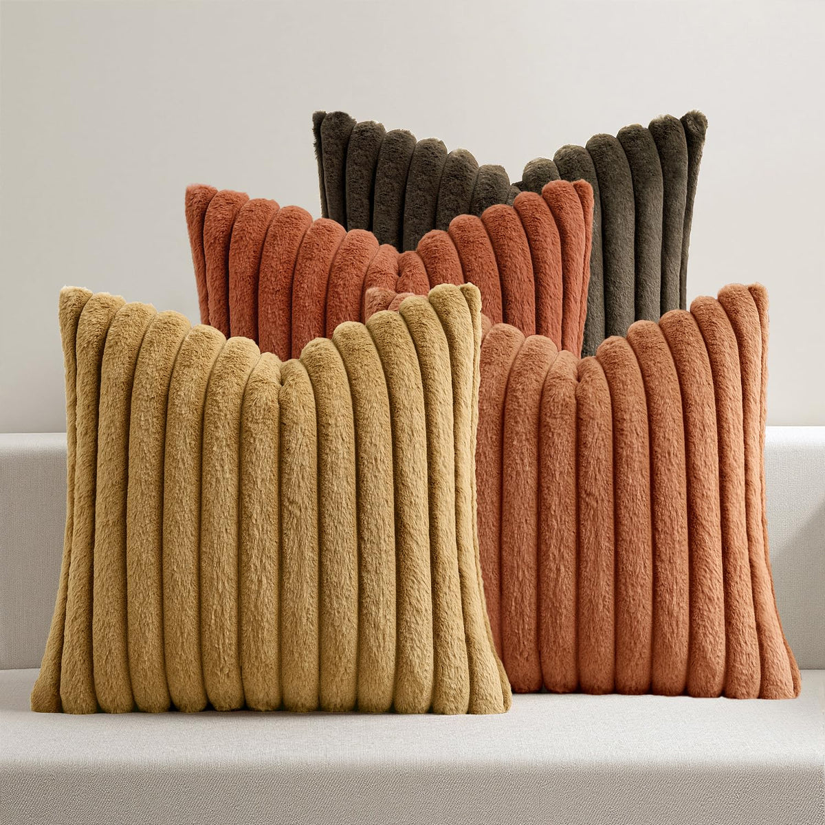 MIULEE Faux Fur Plush Decorative Throw Pillow Covers 18x18, Brown