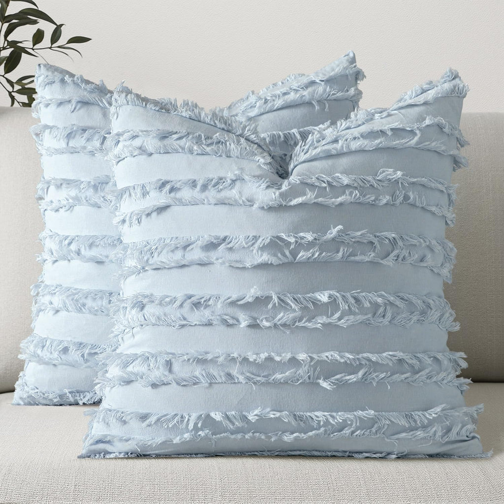 MIULEE Boho Linen Striped Throw Pillow Covers 18x18, Neutral Beige