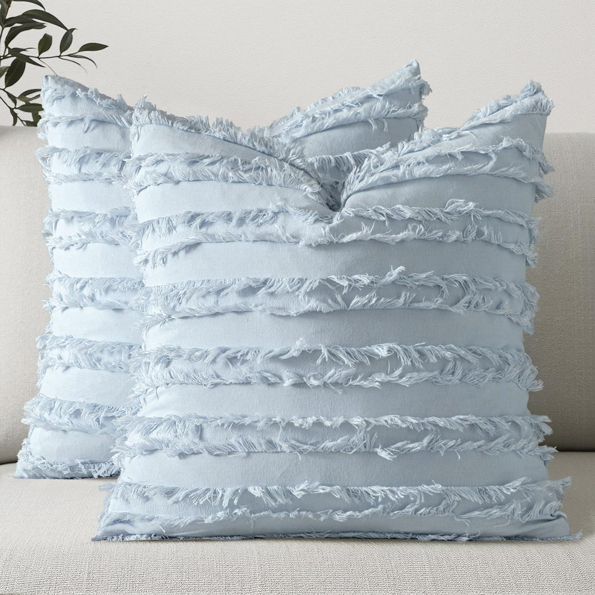 MIULEE Boho Linen Striped Throw Pillow Covers 18x18, Neutral Beige