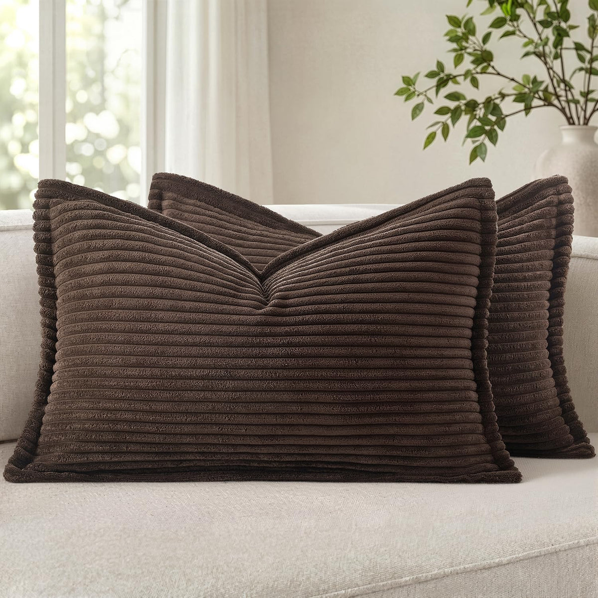 MIULEE Couch Pillow Covers 18x18 Olive Green Textured Corduroy