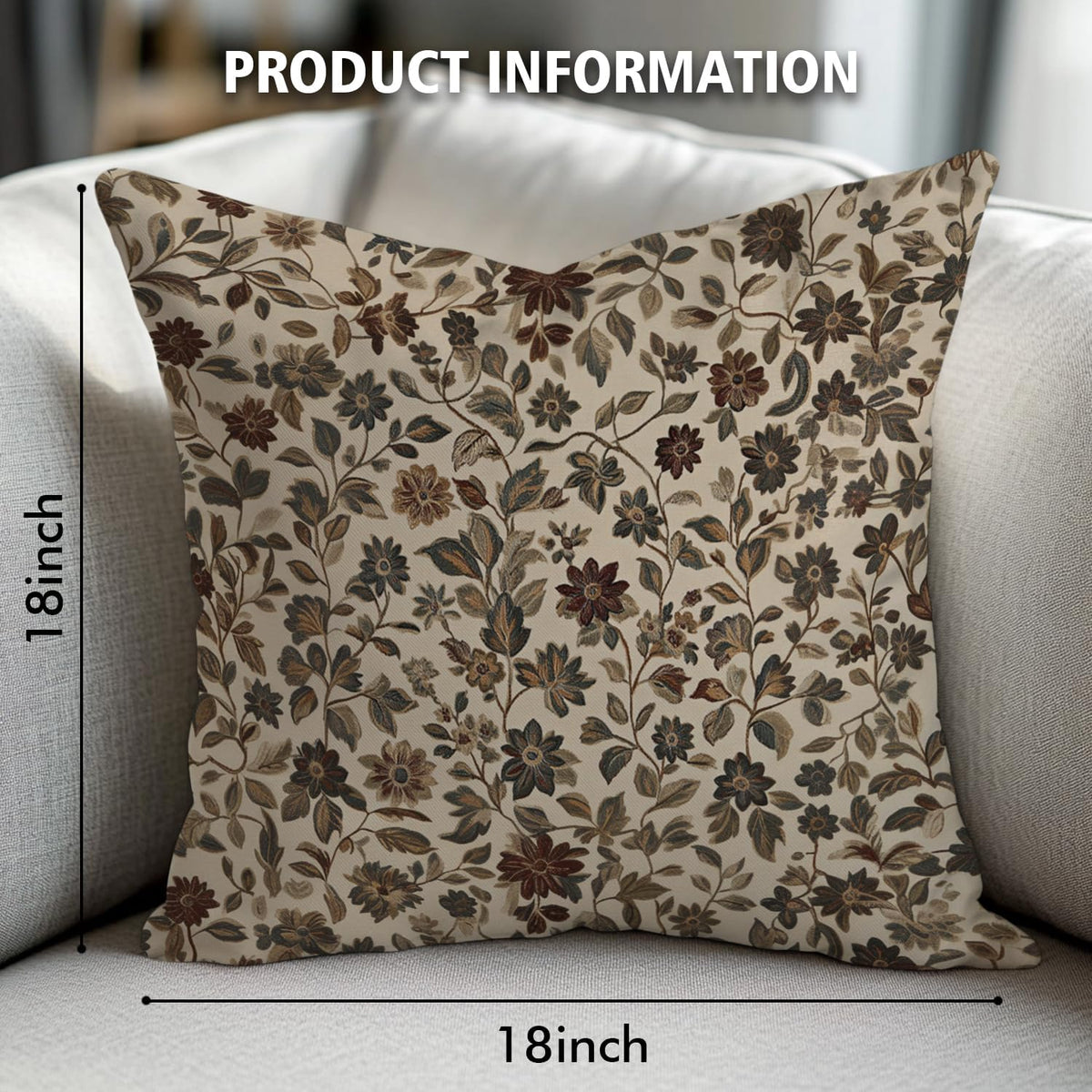 YOU FOUND ME William Morris Abstract Vintage Floral Velvet Design Throw Pillow Covers Home Decor, Retro Art Decor Pillowcase Cushion Cover for Bed Sofa Living Room, Square 18x18inch (Beige-Floral)
