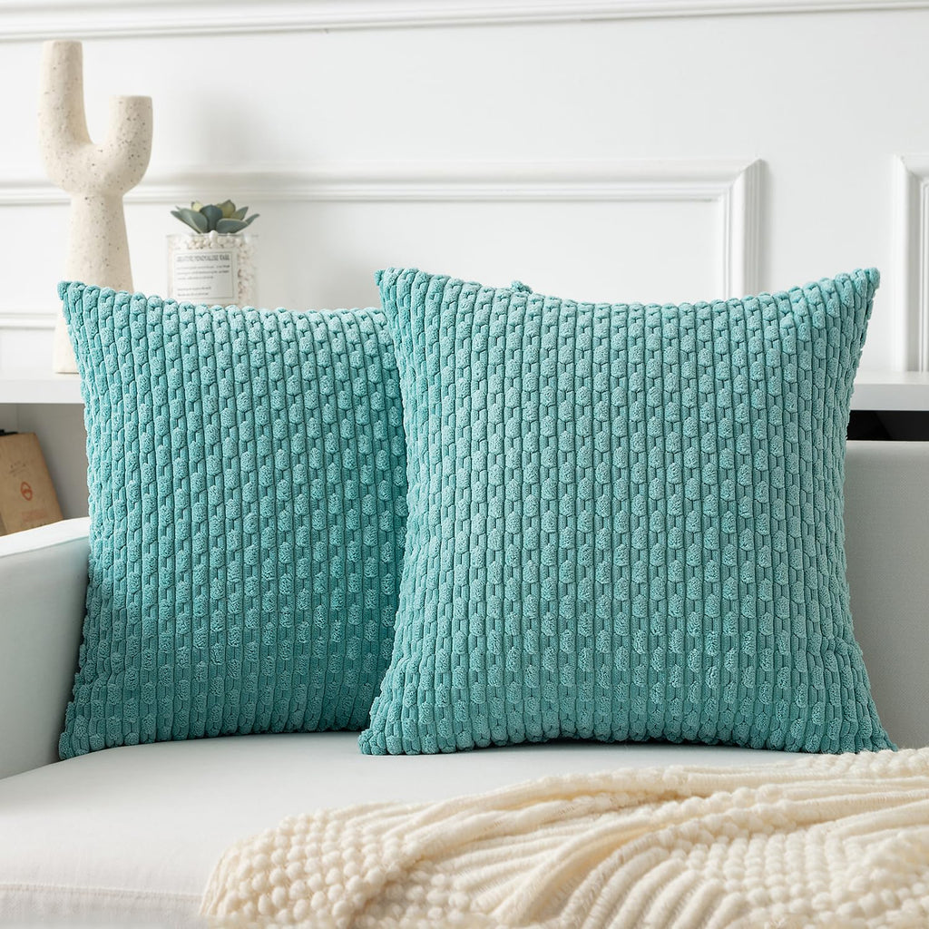 Kevin Textile Soft Corduroy 18x18 Inch Pillow Covers 2 Pack, Burnt Brick