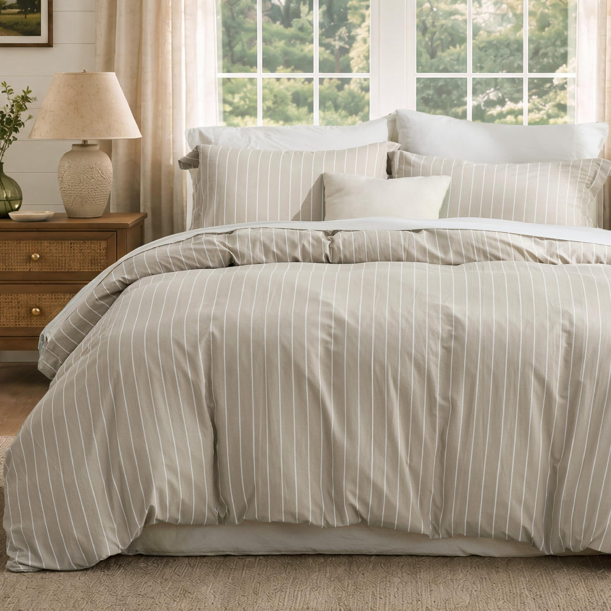 Bedsure Gingham Duvet Cover Set Cotton-Like Bedding Queen Size, Brown