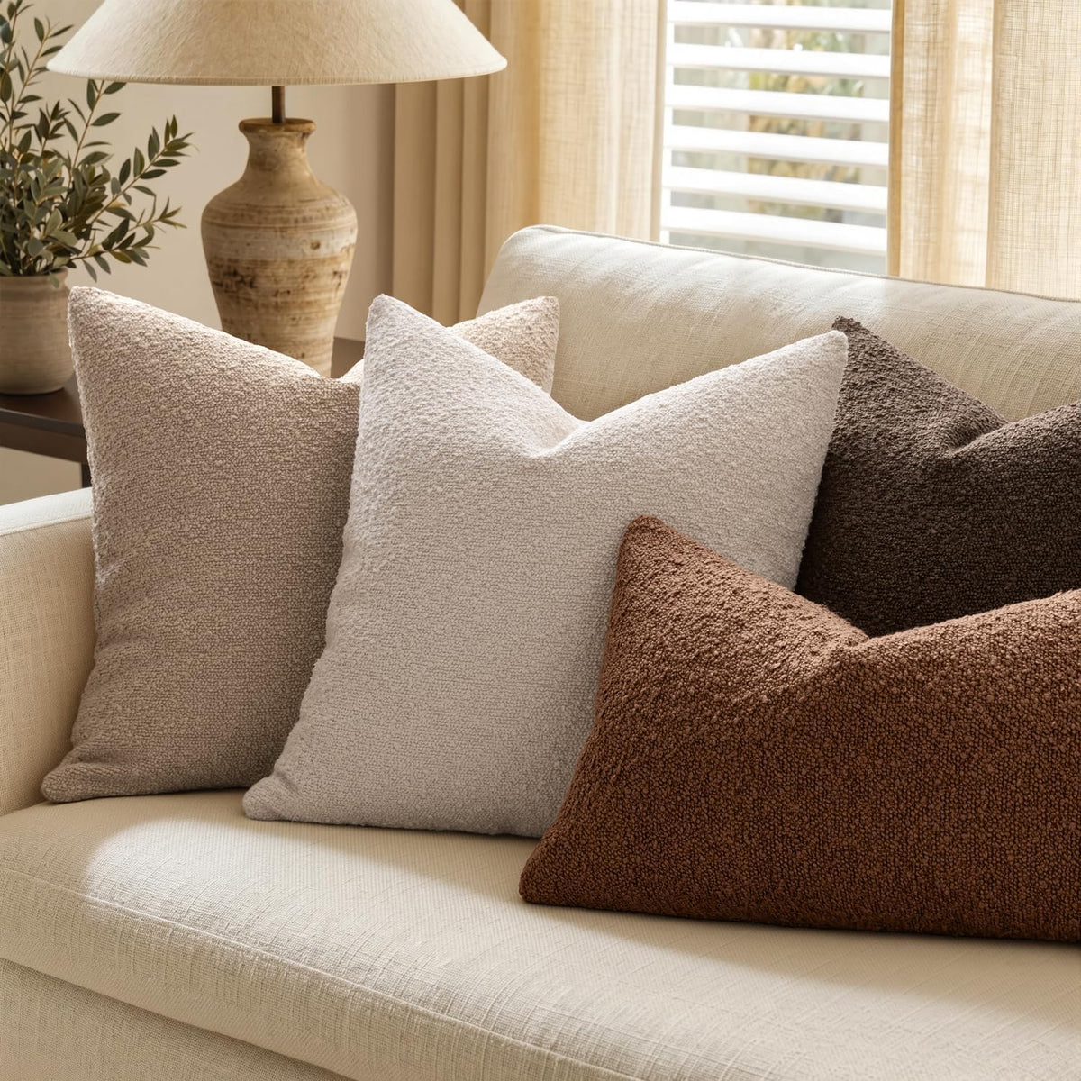 MIULEE Textured Boucle Lumbar Pillow Cover for Bed 12x20 Neutral