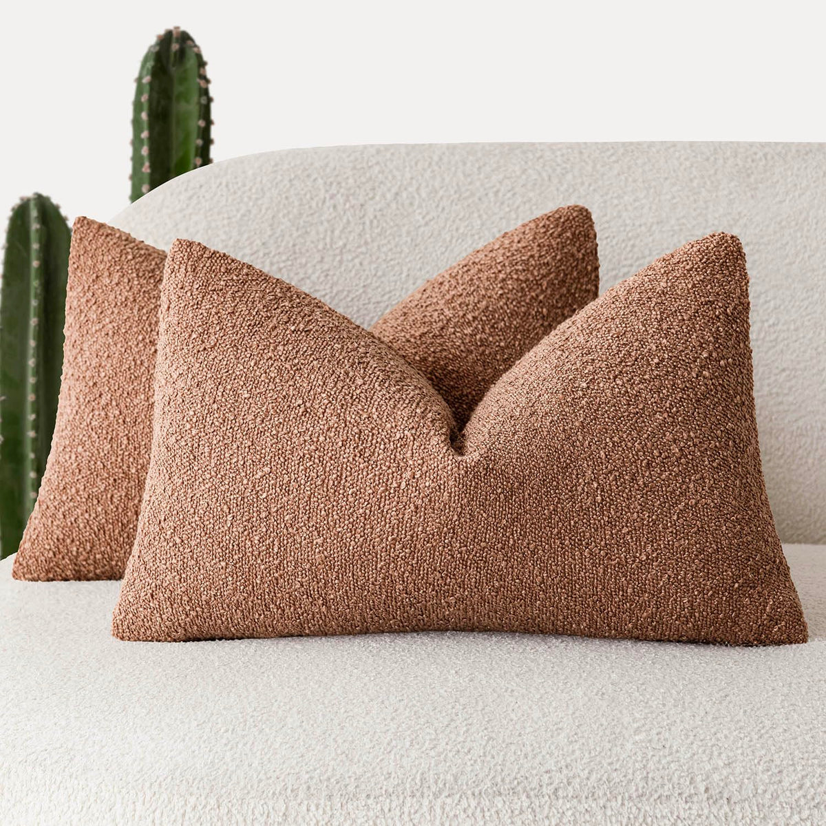 Foindtower Decorative Textured Boucle Throw Pillow Covers 18x18 Inch,Ivory