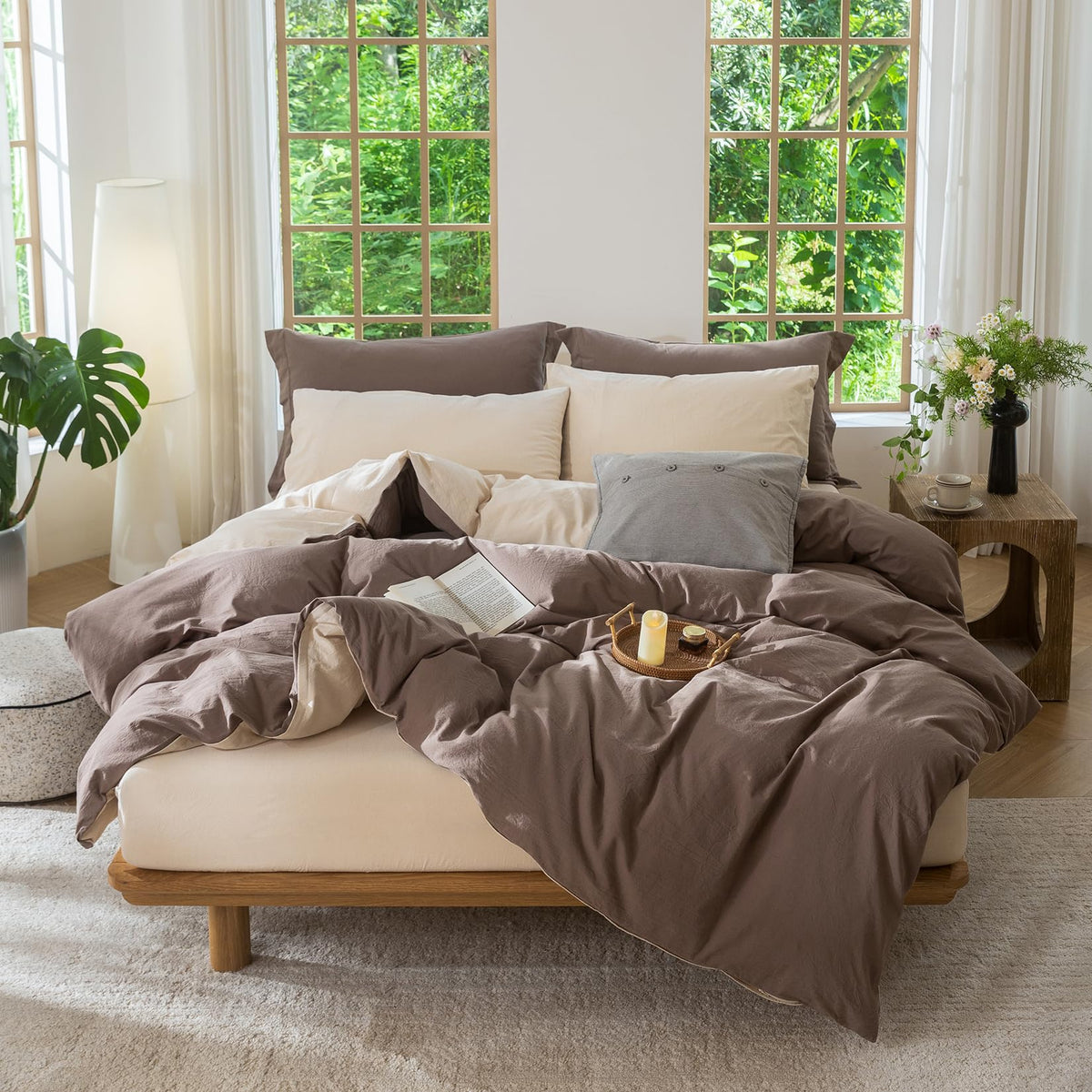 BDEAR 3Pcs Olive Green Duvet Cover Set Queen Size 90" L x 90" W,Oeko TEX