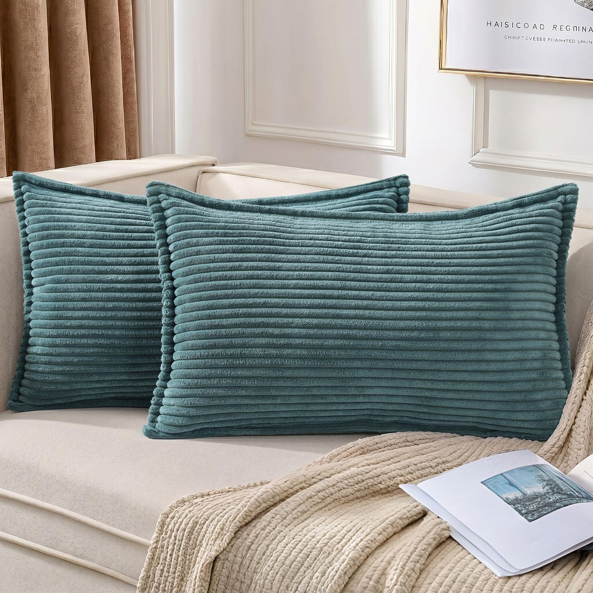 Mecatny Corduroy Fall Throw Pillow Covers 18x18 Set of 2 Olive Green
