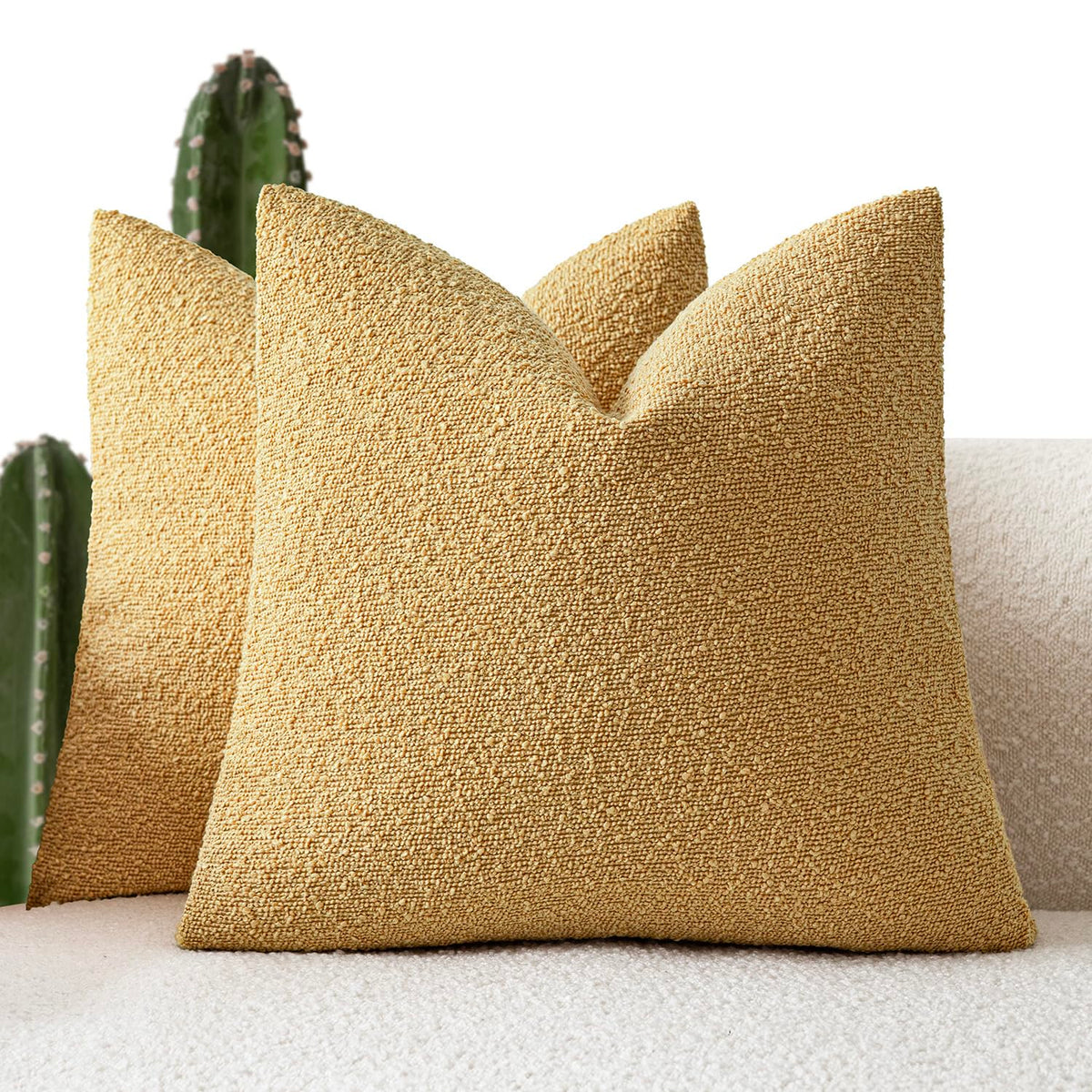 Foindtower Decorative Textured Boucle Throw Pillow Covers 18x18 Inch,Ivory