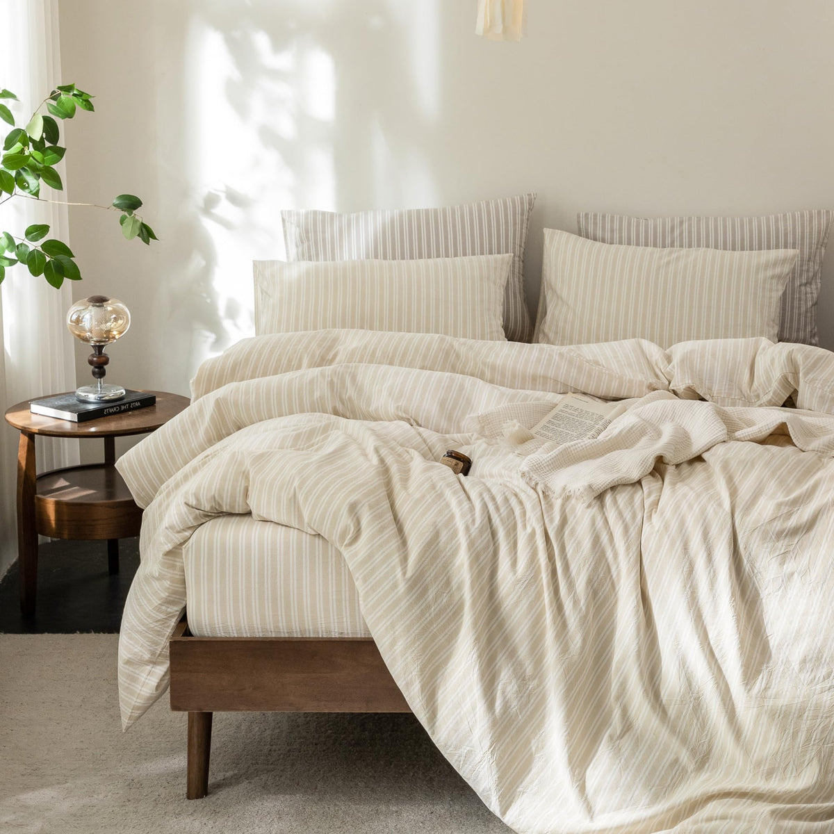 FOSSA Duvet Cover Set 100% Washed Cotton Linen Feel Queen