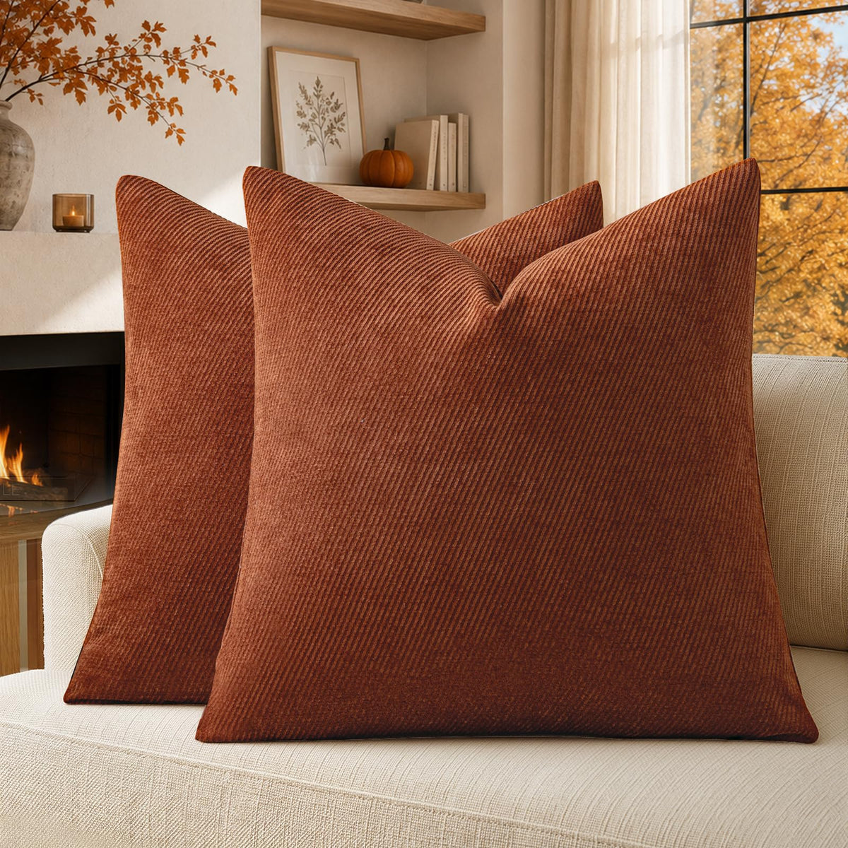 a moment Fall Decorative Throw Pillow Covers Pack of 2,12x20 Inch Rust