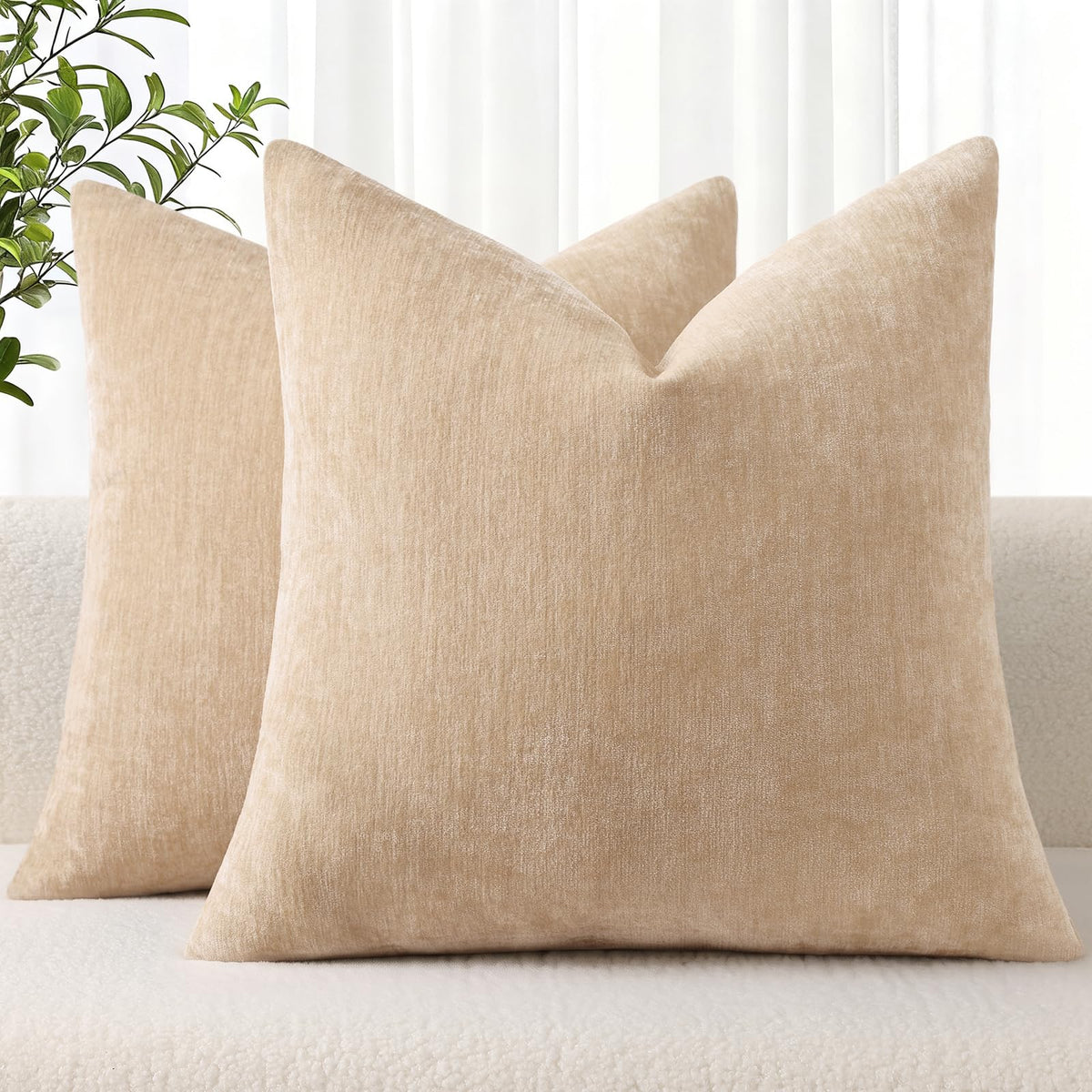 decorUhome Soft Chenille Blush Pink Throw Pillow Covers 18X18 Set of 2