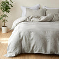 Simple&Opulence 100% French Linen Duvet Cover Set with Embroidered,3 Pcs Washed Soft Farmhouse Bedding Set with Button Closure,1 Comforter Cover and 2 Pillowshams(King,Natural Linen)