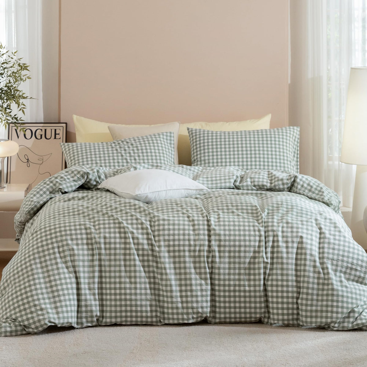 JIYUAN Queen Washed Cotton Duvet Cover Set, 3-Piece, Relaxed Linen Feel